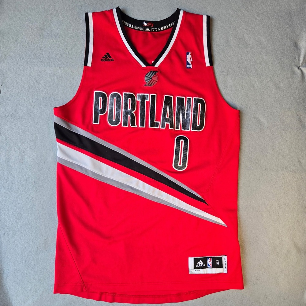 Adidas Portland Trail Blazers Damian Lillard 0 Swingman Jersey Mens Medium Red